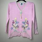 Storybook Knits Gentle Blossoms Size XS Pink Cardigan Sweater Flowers Lace READ