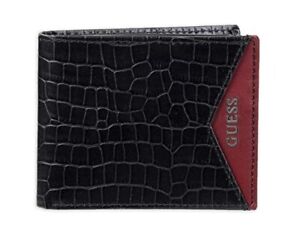 Guess Men's Rfid Crocodile Print Passcase Two-Tone Wallet Black/Red