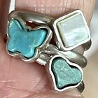 Turquoise Butterfly Heart Ring Lot Sz 6 60s Stackable VTG Southwest Sterling 2