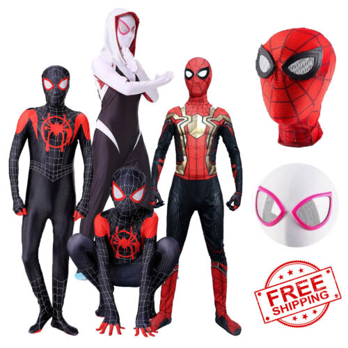 Spider-Man Costume Miles Gwen Halloween Jumpsuit Kids & Adult Cosplay Bodysuit