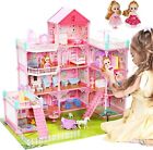 Doll House Colorful Light and 11 Rooms Huge Dollhouse with 2 Dolls for Girl