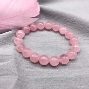 Natural Rose Quartz Stone Beaded Bracelet 8mm Pink Crystal Stretch Bracelet