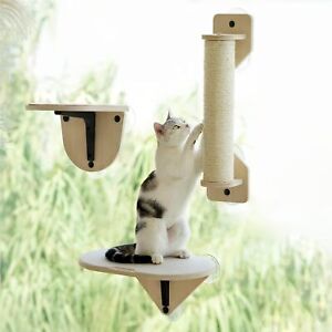New ListingMewooFun Cat Wall Shelves Set of 3 Window Mounted Wooden Cat Climber Cat Hammock