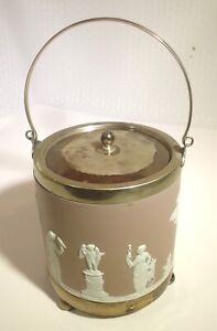 Antique Vintage Wedgwood Jasperware Silver Plated Biscuit Jar Barrel Ice Bucket