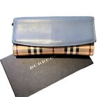 Burberry | Slate Blue Leather Haymarket Check Plaid Long Wallet w/ Box, EUC