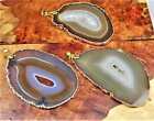 Large Natural Gold Dipped Agate Slice Necklace Pendant Druzy Crystal Geode