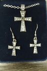 Montana Silversmiths Horseshoes Cross Necklace Earring Set CZ Crystal With Box