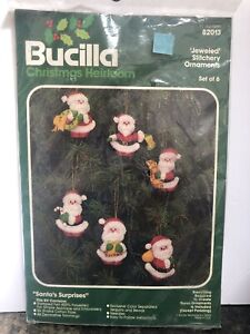 Bucilla Christmas Ornament 'Jeweled' Stitchery Kit #82013 Santa's Surprises RARE
