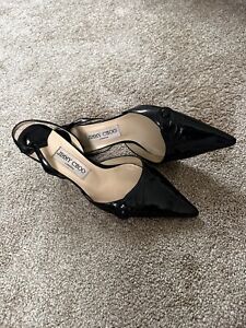 Jimmy Choo Slingback Black Leather  Medium Heels Shoes Size 37/US 7