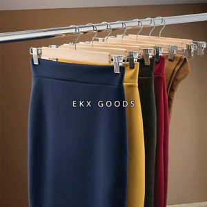 High Grade Wooden Pants Hangers Metal Clips Grip Clip Wood Trousers Hanger 1-10