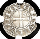 CRUSADERS, Antioch. Bohemond III, 1163-1188 AD. Silver Denier, NGC AU50