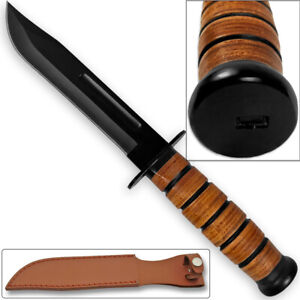 Reproduction WWII Combat USMC Kabar-Style Fighting Knife with Leather Sheath