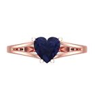1.5ct Heart Cut VVS1 Statement Bridal Simulated Blue Sapphire Ring 14k Pink Gold