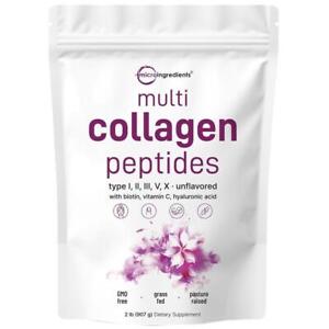 Multi Collagen Peptides Powder-TypeI,II,III,V,X-Hyaluronic Acid,Biotin&Vitamin C