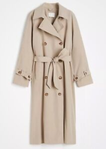H&M Double-Breasted Beige Trench Coat Polyester Jacket Women’s Size Medium NEW