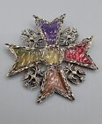 Vintage Maltese Cross Resin Stained Glass Pin Brooch Plique a Jour Style 2.5