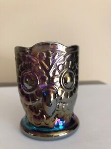 Vintage Imperial Iridescent Carnival Glass Owl Toothpick Holder