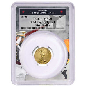 2021 $5 Type 1 American Gold Eagle 1/10 oz PCGS MS70 FS West Point Frame