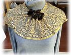 Antique Victorian Edwardian Ecru Lace Collar Gold Satin Trim Brown Velvet Flower