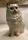 New ListingPersian White Ceramic Cat 6.5” Blue Eyes Sitting Statue Vintage Signed FLAWS