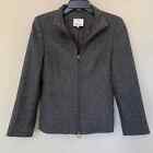Akris Punto Bergdorf Goodman gray tweed blazer jacket zip front wool silk size 4