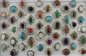 Wholesale Lots 32pcs Mixed Color Natural Stone Jewelry Womens Adjustable Rings