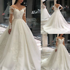 Long Sleeve V Neck A-Line Wedding Dresses Lace Tulle Applique Bridal Gown Custom