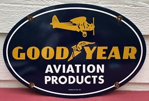 New ListingVINTAGE 1939 DATED GOOD-YEAR AVIATION PRODUCTS DEALER 16.5” PORCELAIN SIGN