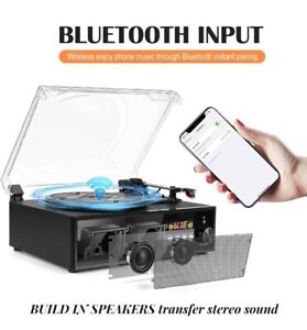 Vinyl Record Player Bluetooth with USB Digital FM Radio Remote Control & Speaker