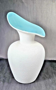 New ListingRoyal Haeger White Textured And Turquoise Aqua Vase #430H 1950's USA 10