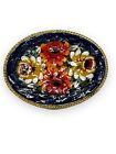 Vintage Italian Micro Mosaic Flower Brooch Gold Tone Signed Italy Navy