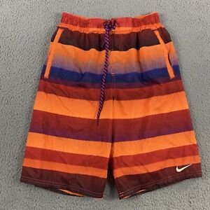 Nike Swim Trunks Mens Small Multicolor Drawstring Striped Polyester Board Shorts