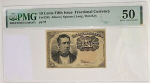 1874- 10 Cents- FRC- Fifth Issue-PMG- AU 50- FR #1265-Allison/Spinner/ Long/ Key