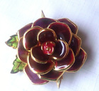 Joan Rivers Gold Tone Plique a Jour Red Rose Flower Pin