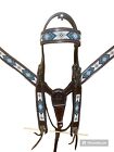 Horse Headstall Set  Leather Bridle + Breast Collar Beaded Dork Oil With Reins