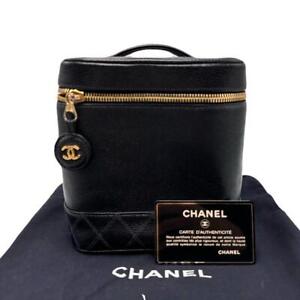 CHANEL CC Vanity Hand bag Black Caviar Skin Used 240206N