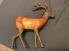 Vintage Large Brass/Wood Deer with Antlers Figurine Statue heavy solid 10