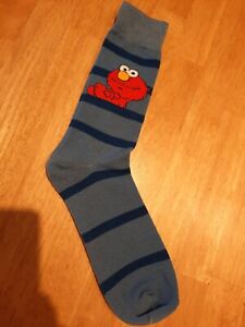 SESAME STREET Men's Crew Socks, ELMO, Blue Striped, Elmo, sz 10-13 New