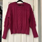 Tahari Women's Fushia  Pink Cable Knit Thick Warm Sweater Size Medium