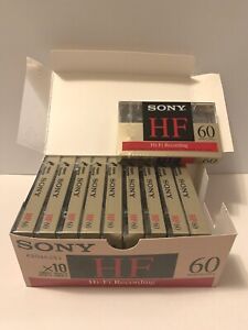 10 Sony HF60 Blank Cassette Tapes Type I 60 Minutes Hi-Fi Recording