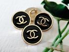 2 Chanel Stamped Round Black Gold Round Buttons 12 mm 0.45