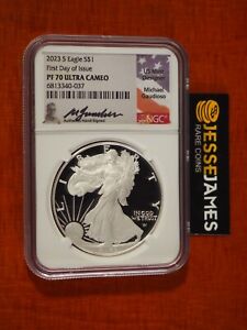 2023 S PROOF SILVER EAGLE NGC PF70 MICHAEL GAUDIOSO SIGNED FIRST DAY OF ISSUE