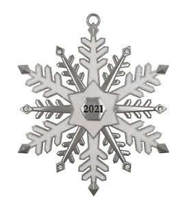 2021 Silver Glitter Snowflake Harvey Lewis Ornament Crystals Sealed Red Gift Box
