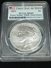 2021 1$ .999 Fine Silver Peace Dollar 100th Ann. First Day of Issue PCGS MS69