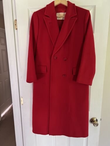 Vtg Pendleton Women Red Virgin Wool Long Pea Trench Coat Double Breasted Sz 4
