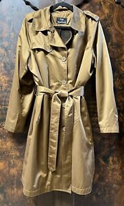 Dennis Basso Mid-Length Trench Coat Double Breasted Belted Bronze Sz 14 Satiny