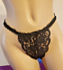 Vintage Black Lace Frederick's of Hollywood Crotchless Panty Black Small