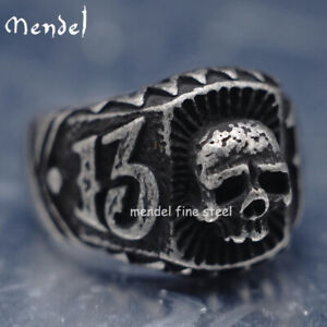 MENDEL Gothic Mens Biker Skull Number 13 Ring For Men Stainless Steel Size 7-15