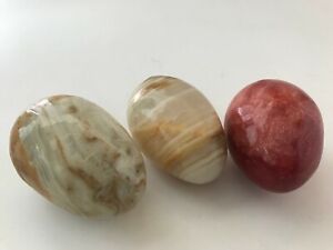 Vintage Lot of 3 Hand Carved Onyx Marble Eggs Each 2.5