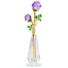 YWHL Handmade Purple Rose Flower Crystal Figurine with Vase, Bouquet Glass Fl...